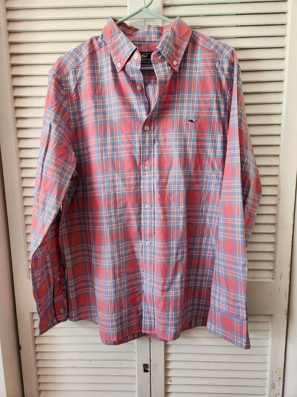Vineyard Vines Coral Pink & Light Blue Plaid Button-Down Shirt